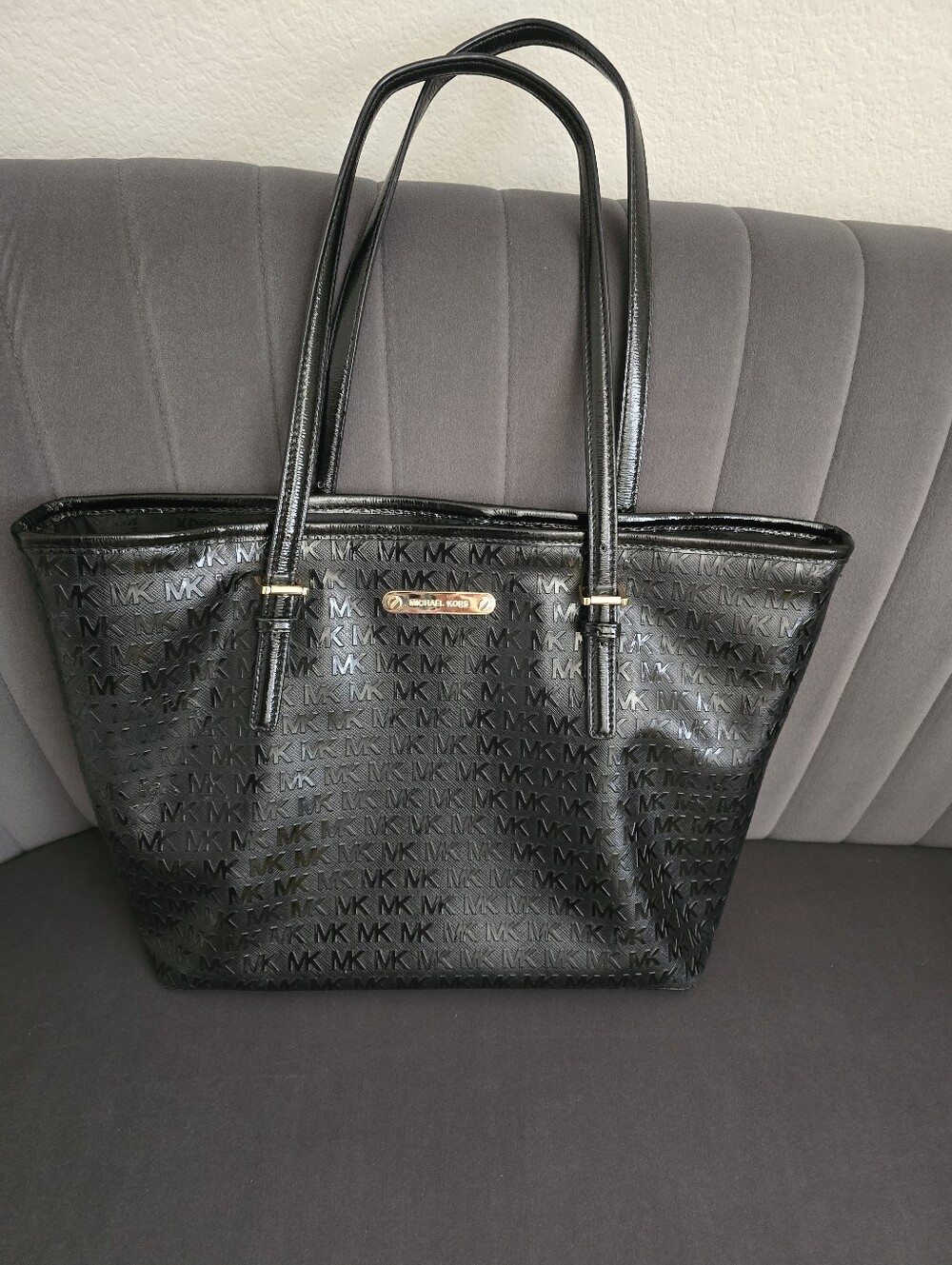 Michael Kors Black MK Signature Patent Tote